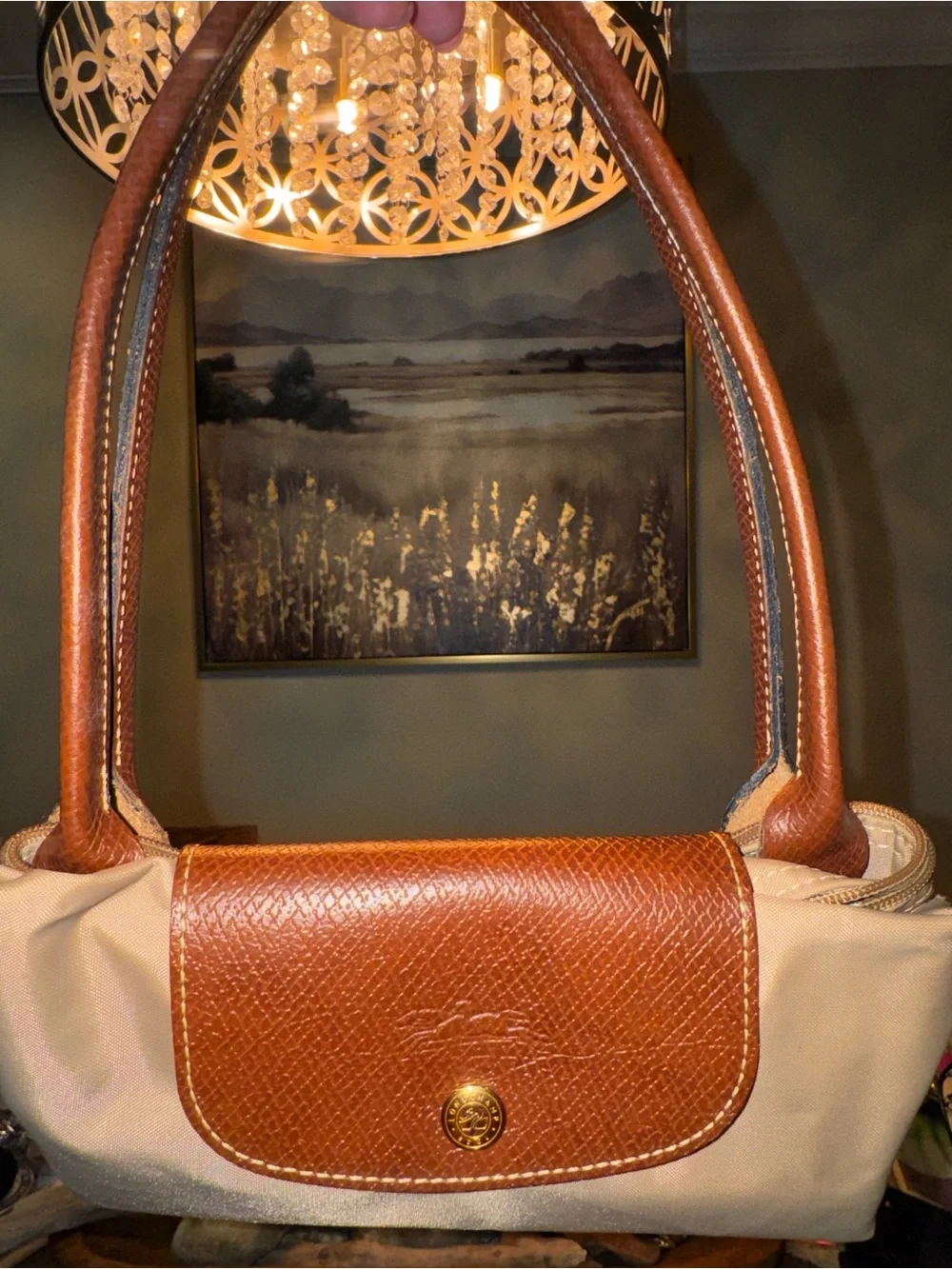 Longchamp Beige Nylon Shoulder Bag-tote 2-way bag with Brown Leather Trim - Picture 12 of 12
